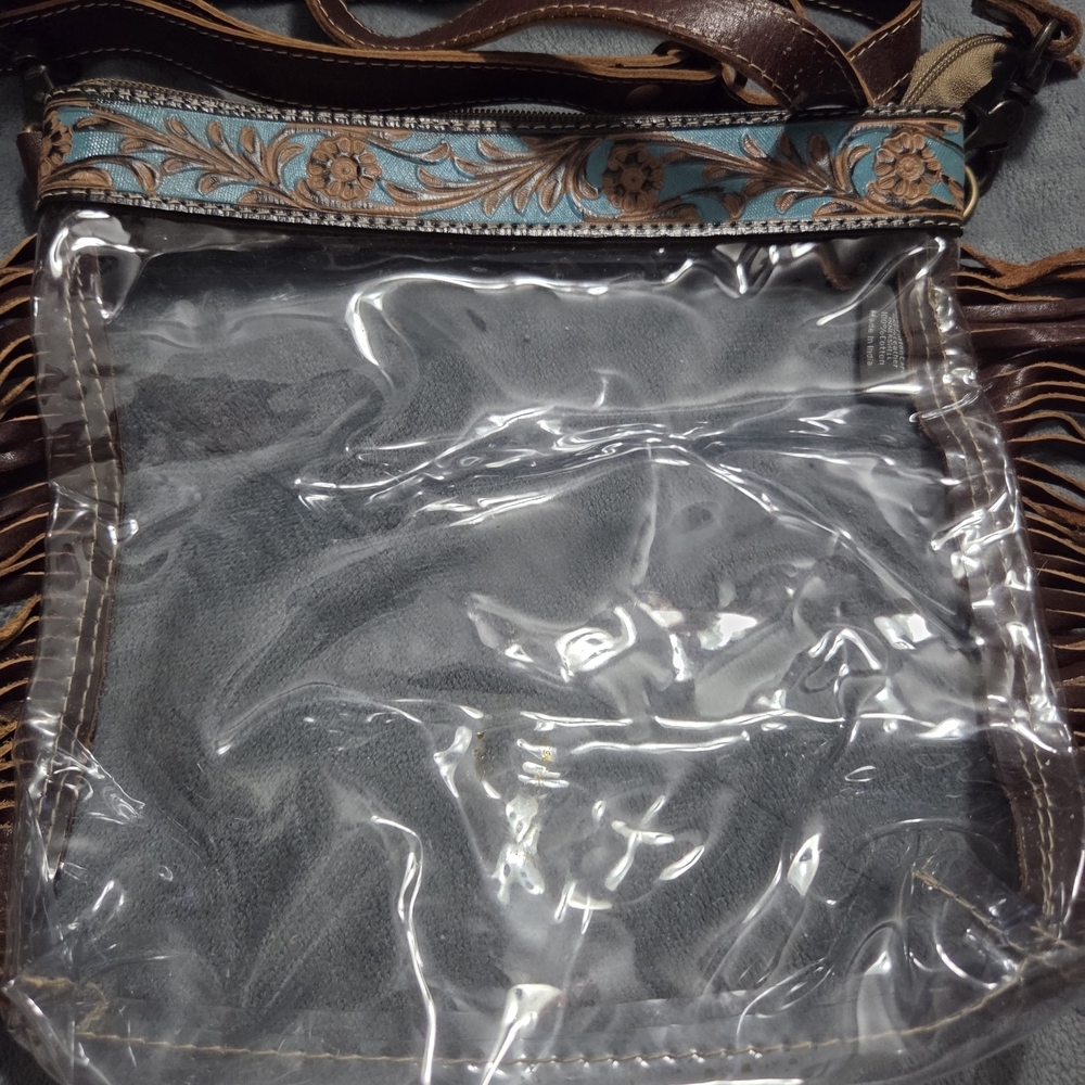 Clear and Brown Men's Bag with Floral Trim